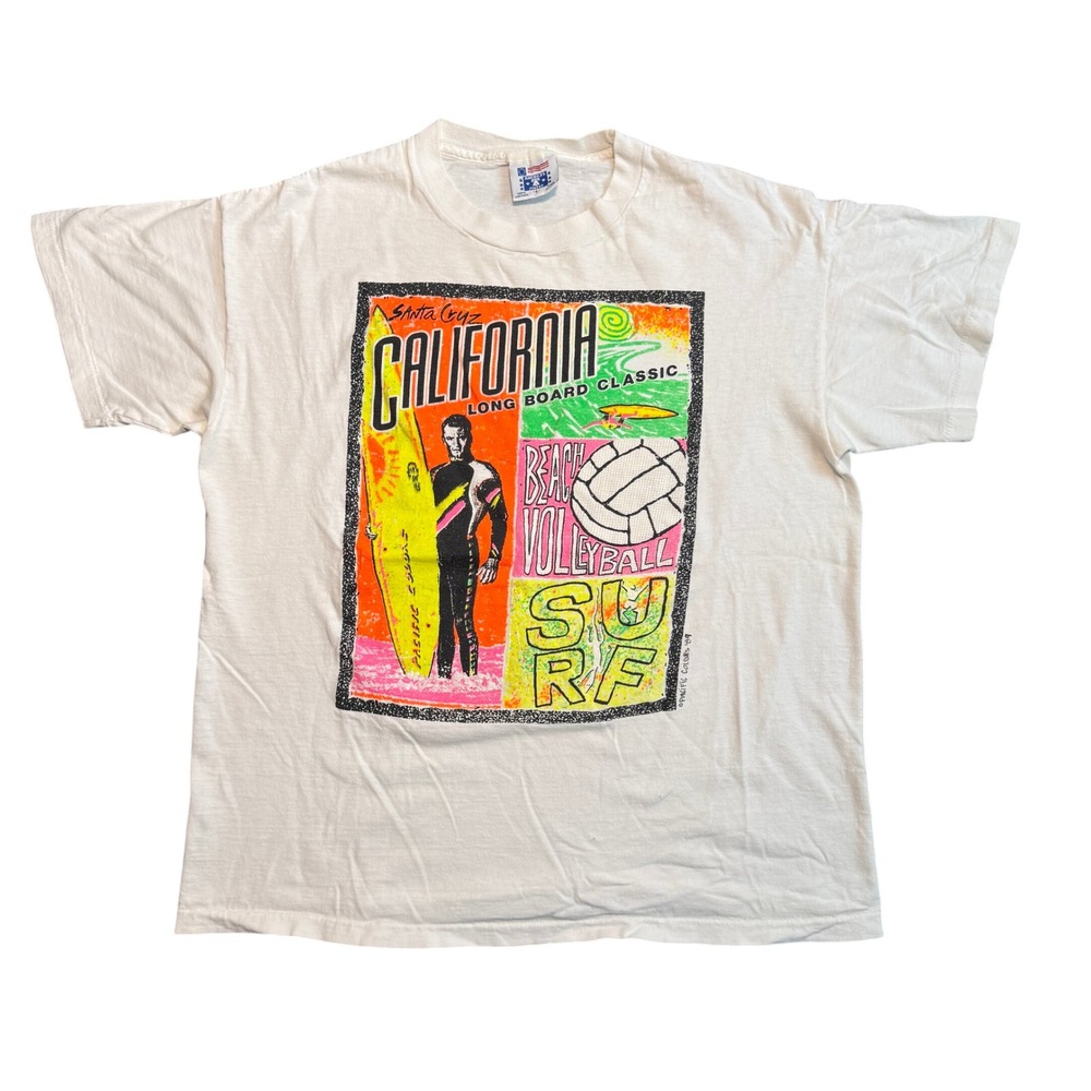 Vintage 1989 Santa Cruz California Long Board Classic Surf T-Shirt White M/L